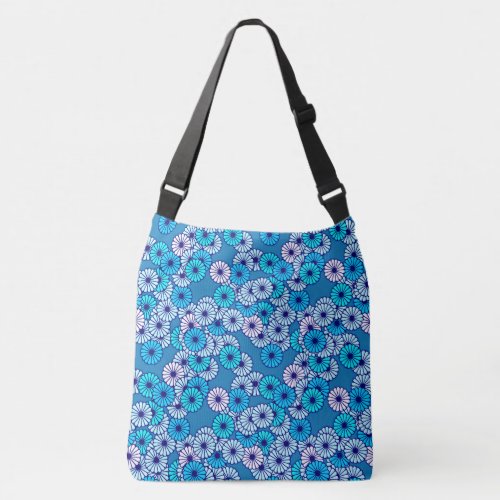 Art Deco flower pattern _ shades of blue Crossbody Bag