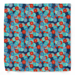 Art Deco flower pattern - shades of blue with red Bandana