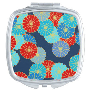 Art Deco flower pattern - shades of blue with red Vanity Mirror