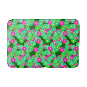 Art Deco flower pattern - shades of green, fuchsia Bath Mat