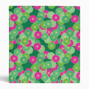 Art Deco flower pattern - shades of green, fuchsia Binder