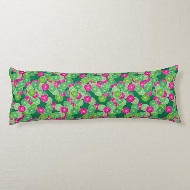 Art Deco flower pattern - shades of green, fuchsia Body Pillow (Back)