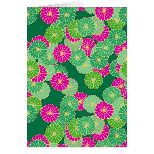 Art Deco flower pattern - shades of green, fuchsia Cards (Front)