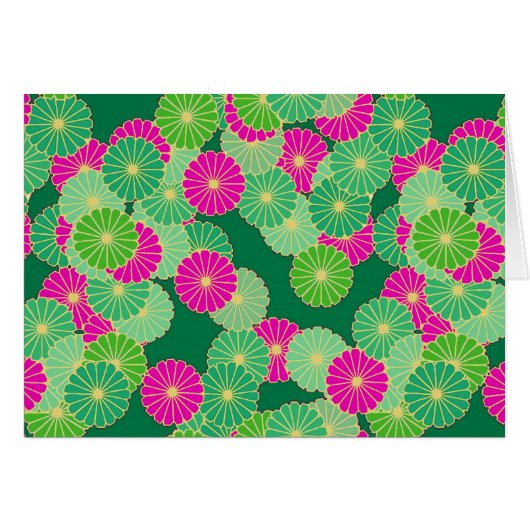 Art Deco flower pattern - shades of green, fuchsia Cards (Front Horizontal)
