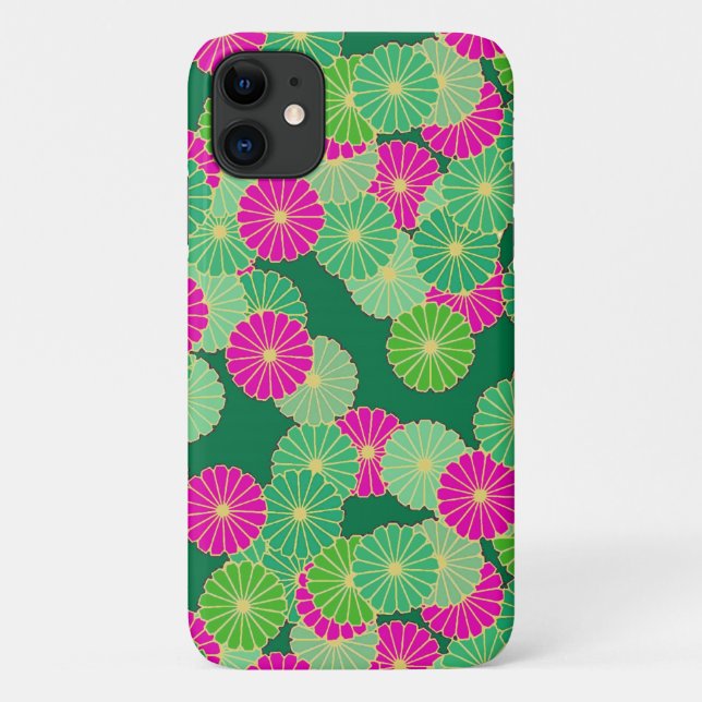 Art Deco flower pattern - shades of green, fuchsia Case-Mate iPhone Case (Back)