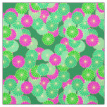 Art Deco flower pattern - shades of green, fuchsia Fabric