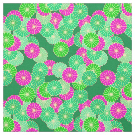 Art Deco flower pattern - shades of green, fuchsia Fabric