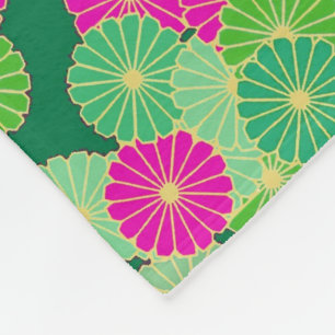 Art Deco flower pattern - shades of green, fuchsia Fleece Blanket
