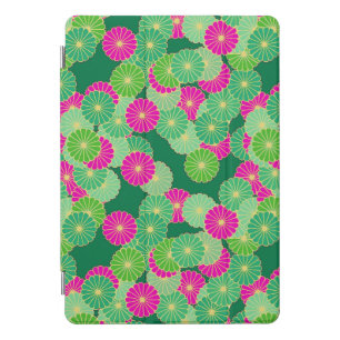 Art Deco flower pattern - shades of green, fuchsia iPad Pro Cover