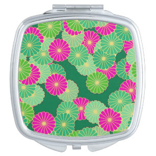 Art Deco flower pattern - shades of green, fuchsia Mirror For Makeup