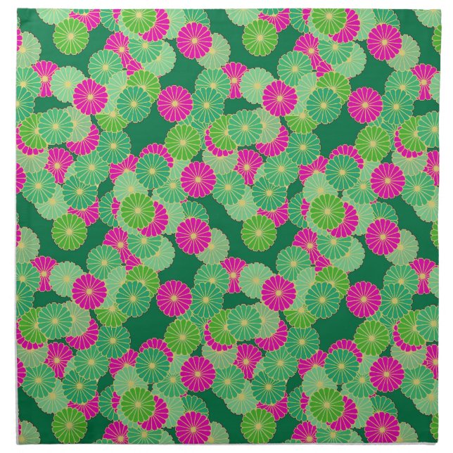 Art Deco flower pattern - shades of green, fuchsia Napkin (Front)
