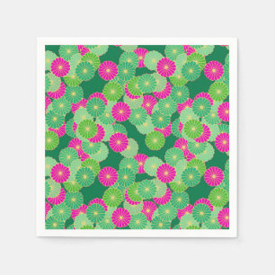 Art Deco flower pattern - shades of green, fuchsia Paper Napkins