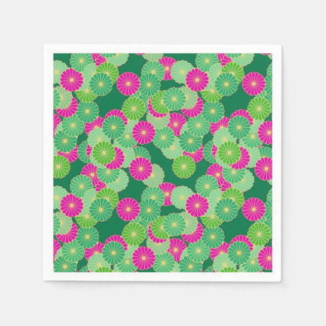 Art Deco flower pattern - shades of green, fuchsia Paper Napkins (Front)