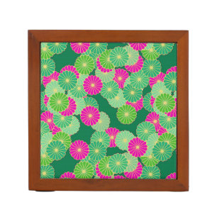 Art Deco flower pattern - shades of green, fuchsia Pencil Holder
