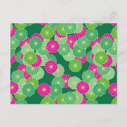 Art Deco flower pattern _ shades of green fuchsia Postcard