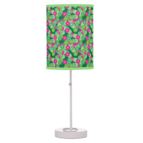 Art Deco flower pattern _ shades of green fuchsia Table Lamp