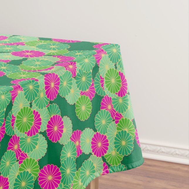 Art Deco flower pattern - shades of green, fuchsia Tablecloth (In Situ)