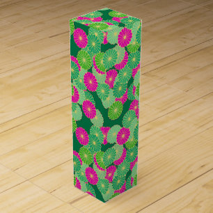 Art Deco flower pattern - shades of green, fuchsia Wine Box
