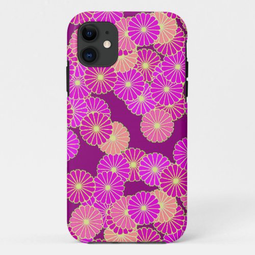 Art Deco flower pattern _ shades of violet coral iPhone 11 Case