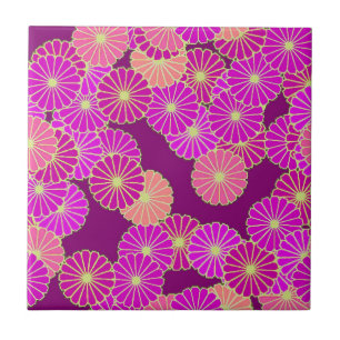 Art Deco flower pattern - shades of violet, coral Ceramic Tile