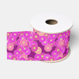 Art Deco flower pattern - shades of violet, coral Grosgrain Ribbon