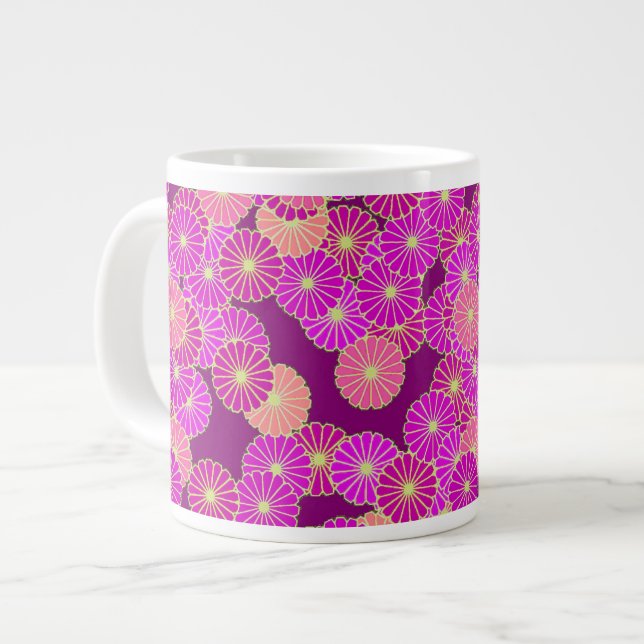 Art Deco flower pattern - shades of violet, coral Large Coffee Mug (Front Left)