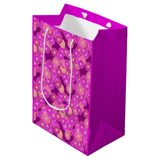 Art Deco flower pattern - shades of violet, coral Medium Gift Bag (Front Angled)