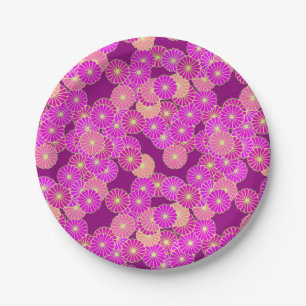 Art Deco flower pattern - shades of violet, coral Paper Plates