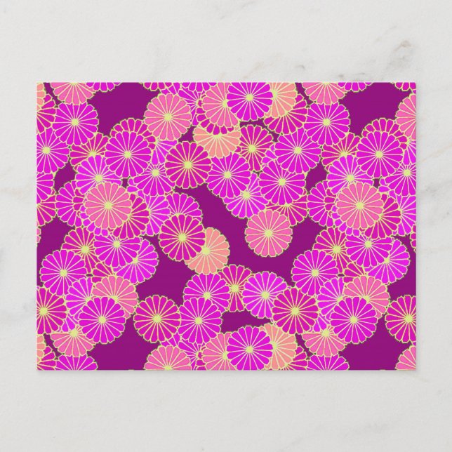 Art Deco flower pattern - shades of violet, coral Postcard (Front)