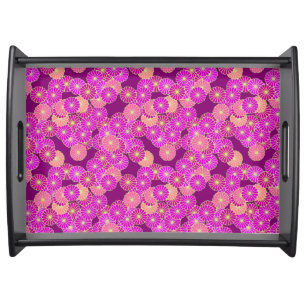 Art Deco flower pattern - shades of violet, coral Serving Tray