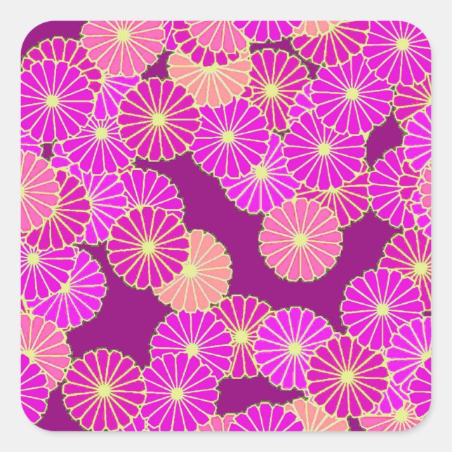 Art Deco flower pattern - shades of violet, coral Square Sticker (Front)