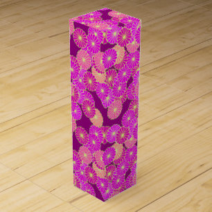 Art Deco flower pattern - shades of violet, coral Wine Gift Box