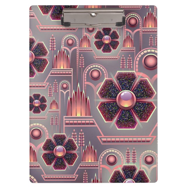 Art deco flower pattern vintage geometric purple  clipboard (Front)