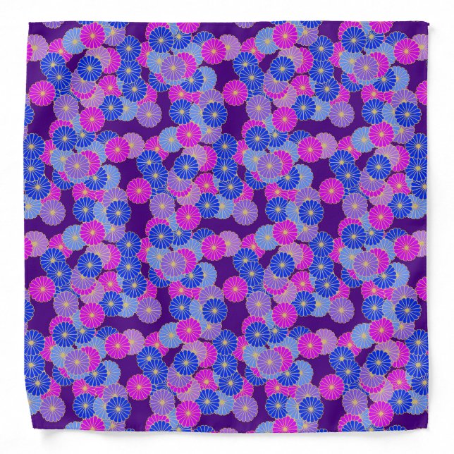 Art Deco flower pattern - violet, blue and purple Bandana (Front)