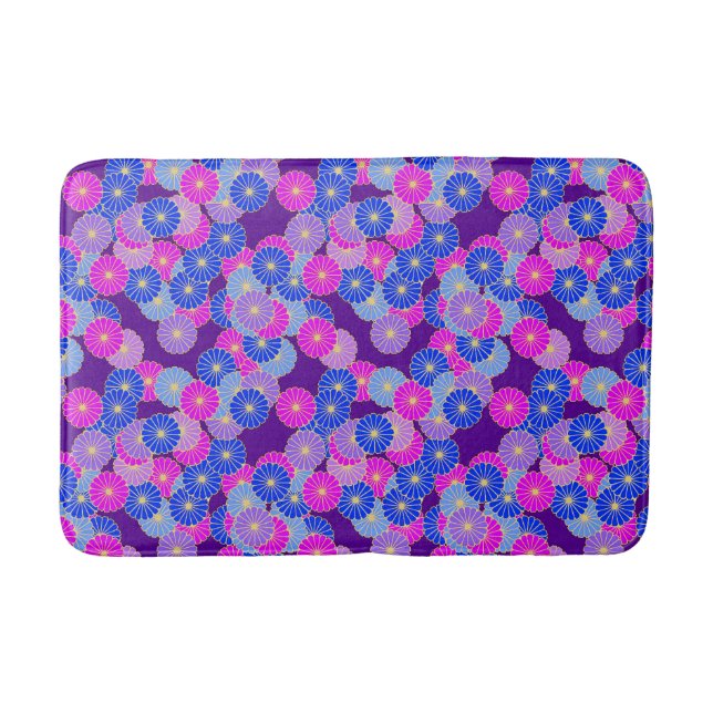 Art Deco flower pattern - violet, blue and purple Bath Mat (Front)