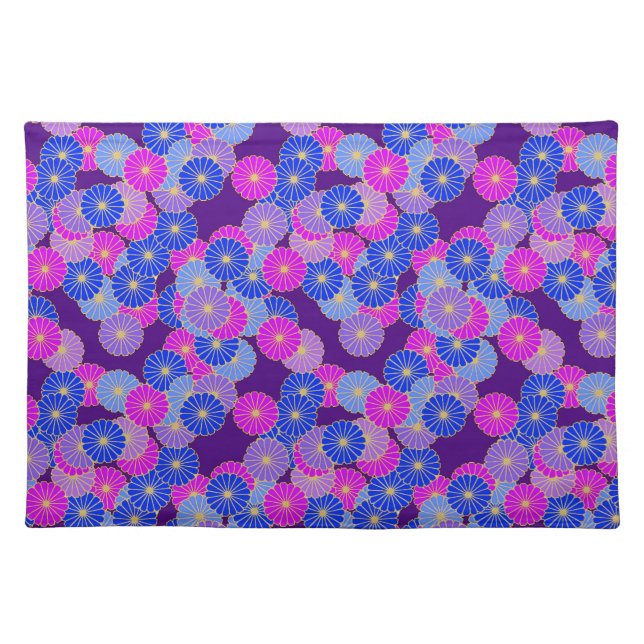 Art Deco flower pattern - violet, blue and purple Cloth Placemat (Front)