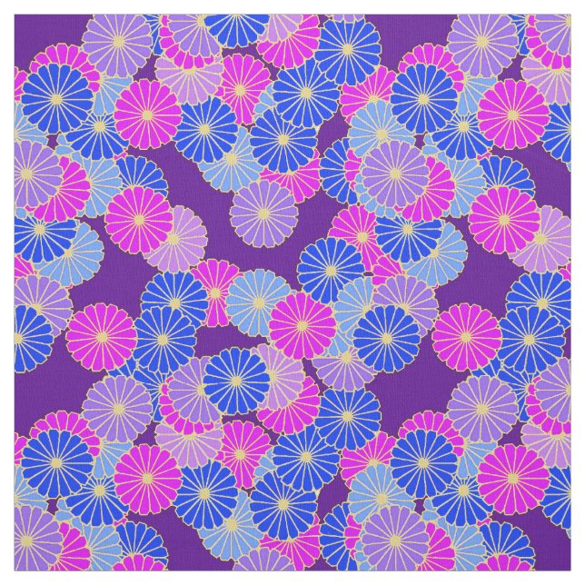Art Deco flower pattern - violet, blue and purple Fabric (Swatch)