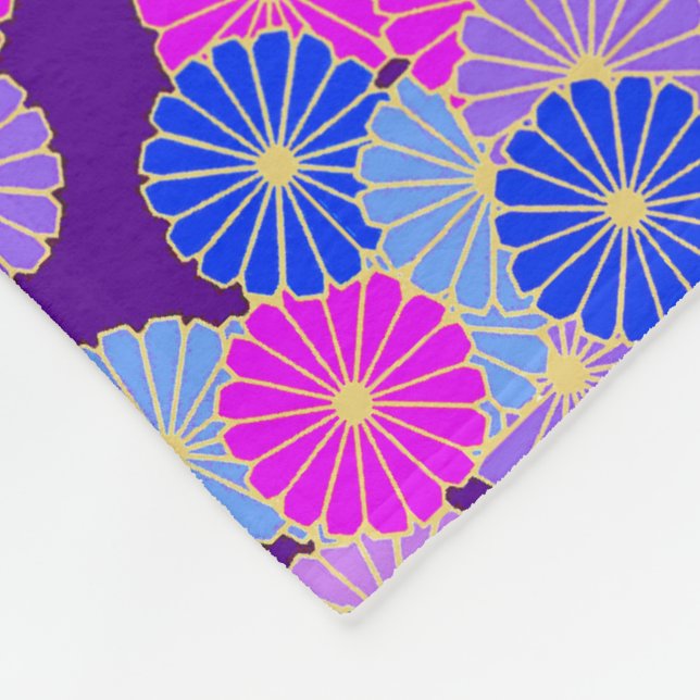 Art Deco flower pattern - violet, blue and purple Fleece Blanket (Corner)