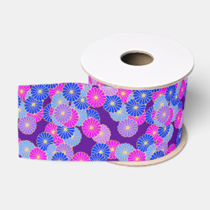 Art Deco flower pattern - violet, blue and purple Grosgrain Ribbon