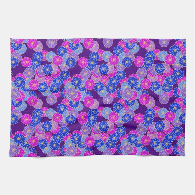 Art Deco flower pattern - violet, blue and purple Kitchen Towel (Horizontal)