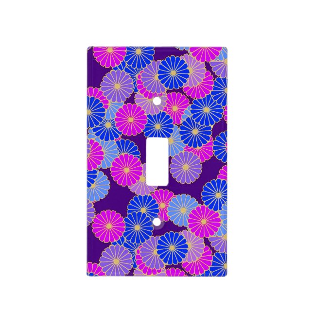 Art Deco flower pattern - violet, blue and purple Light Switch Cover (Front)