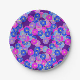 Art Deco flower pattern - violet, blue and purple Paper Plates