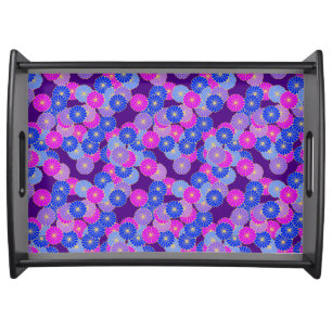Art Deco flower pattern - violet, blue and purple Serving Tray