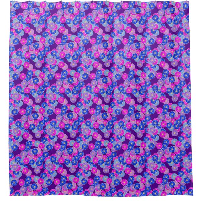 Art Deco flower pattern - violet, blue and purple Shower Curtain (Front)