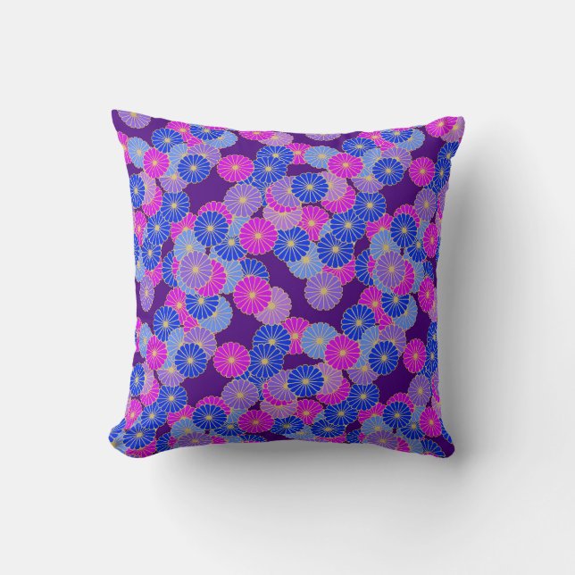 Art Deco flower pattern - violet, blue and purple Throw Pillow (Front)