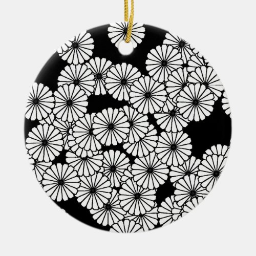 Art Deco flower pattern _ white on black Ceramic Ornament