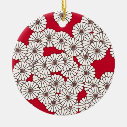 Art Deco flower pattern _ white on Chinese red Ceramic Ornament