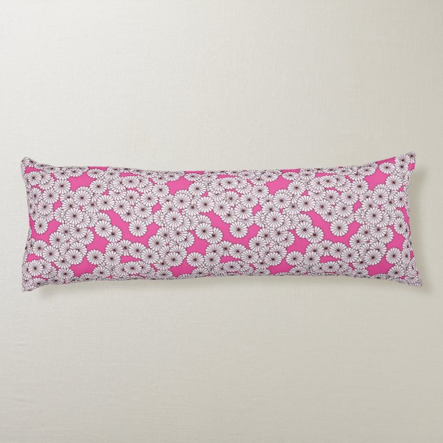 Art Deco flower pattern - white on pink Body Pillow (Back)