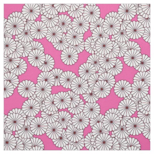 Art Deco flower pattern - white on pink Fabric