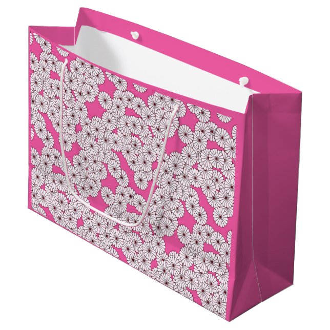 Art Deco flower pattern - white on pink Large Gift Bag (Front Angled)